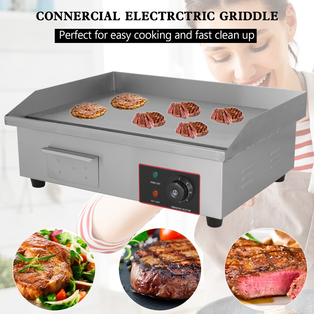 22" Commercial Electric Griddle Countertop Griddle Grill Countertop Grill 3000W