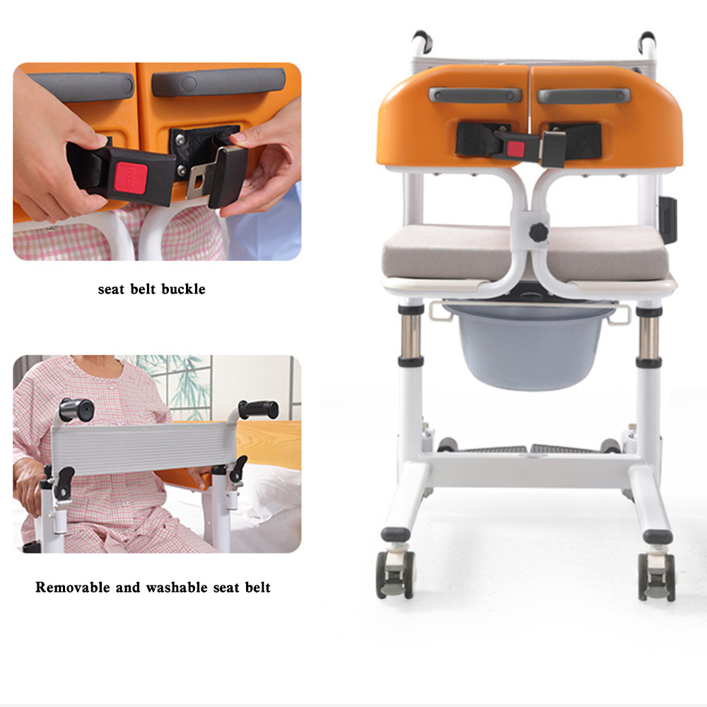 Patient Chair Transferred Lift Wheelchair w/180° Split Seat and Bedpan