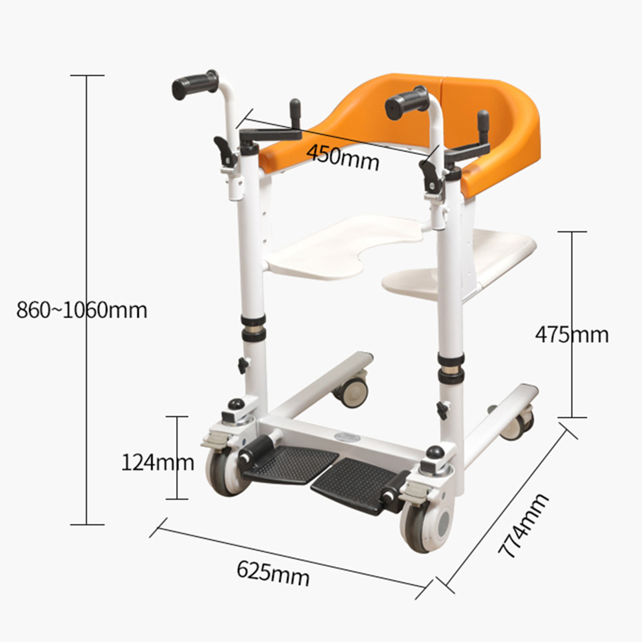 Patient Chair Transferred Lift Wheelchair w/180掳 Split Seat and Bedpan 440 lb