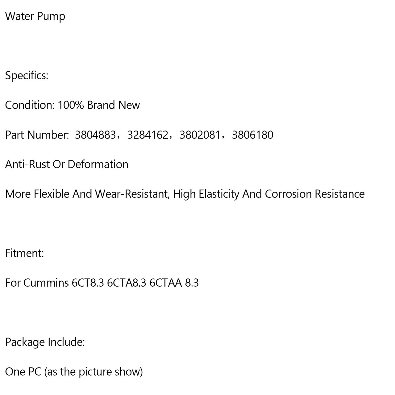 3804883 3806180 Water Pump 3284162 3802081 For Cummins 6CT8.3 6CTA8.3 6CTAA 8.3