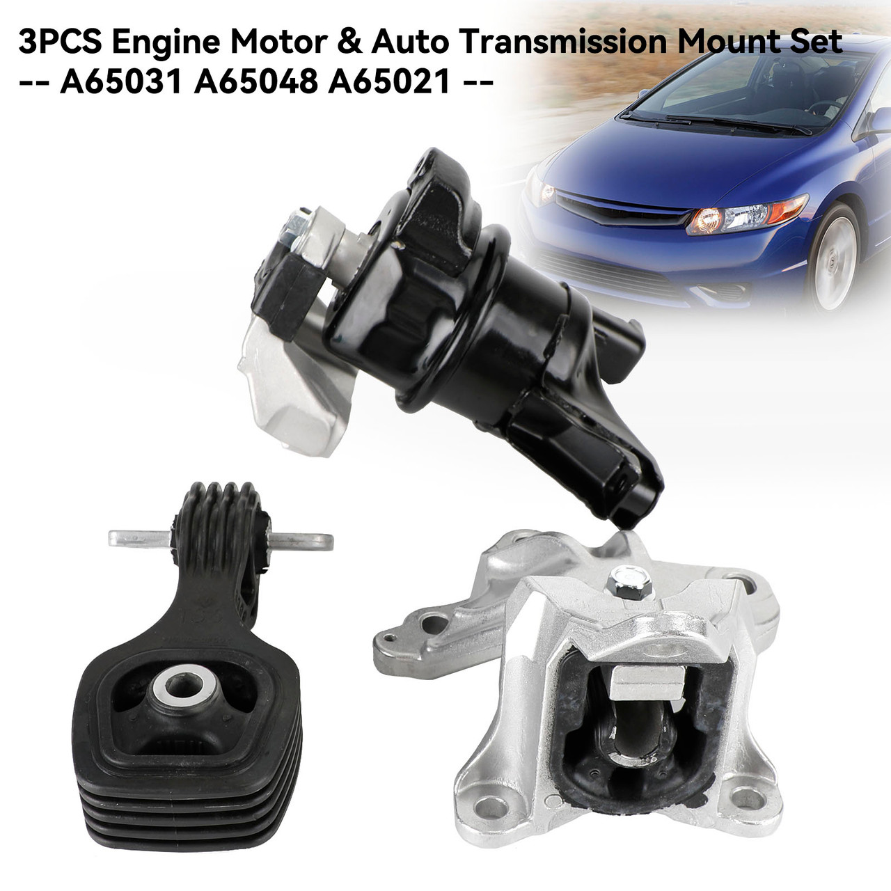 3PCS Engine Motor & Auto Transmission Mount Set For Honda Civic 1.8L 2012-2013