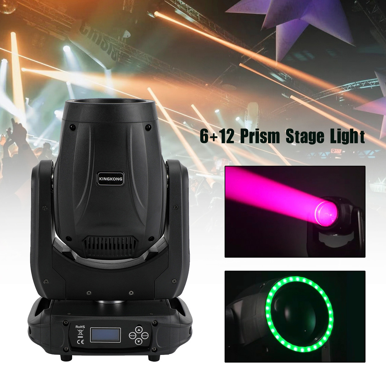 200W Moving Head LED RGBW Gobo Beam 6+12 Prism Stage Light DMX Disco Party Show