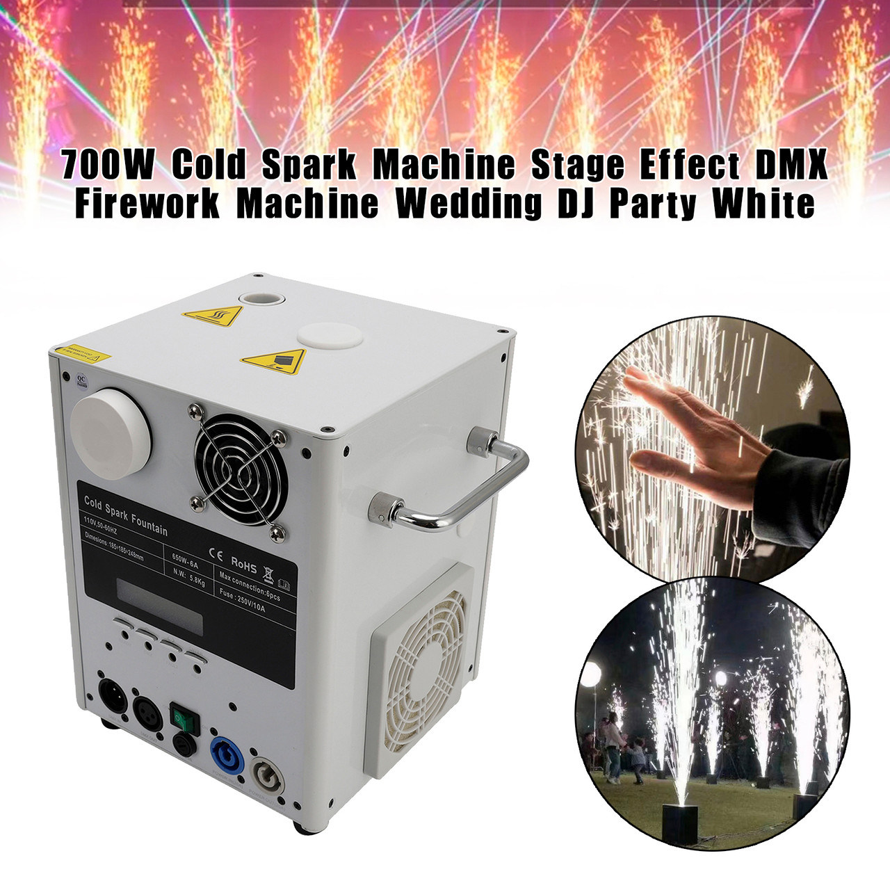 700W Cold Spark Machine Stage Effect DMX Firework Machine Wedding DJ Party White