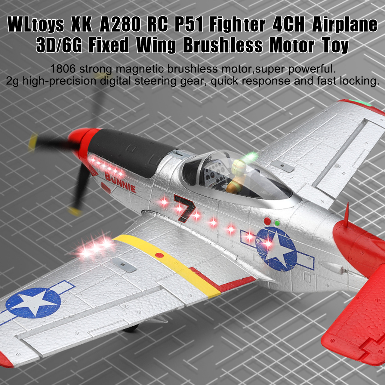 WLtoys XK A280 RC P51 Fighter 4CH Airplane 3D/6G Fixed Wing Brushless Motor Toy