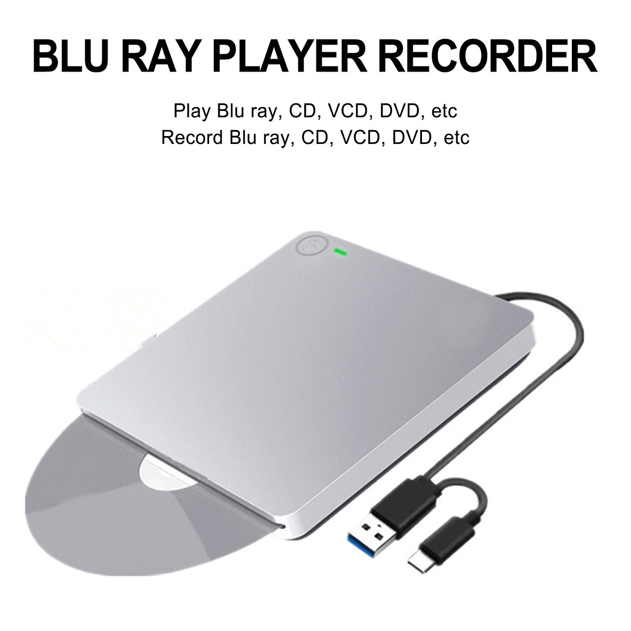 Blu ray BD Burner External USB Slot In DVD RW CD Writer Portable Drive Silver