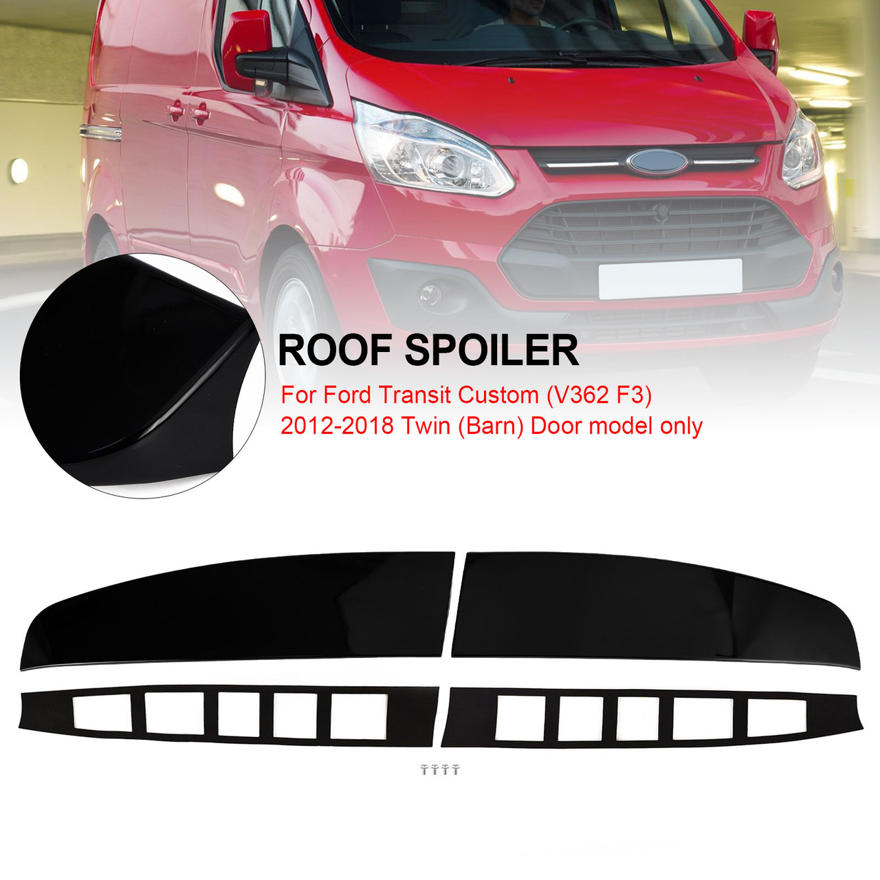 Gloss Black Rear Twin Barn Door Roof Spoiler Fit Ford Transit Custom 2012-2020