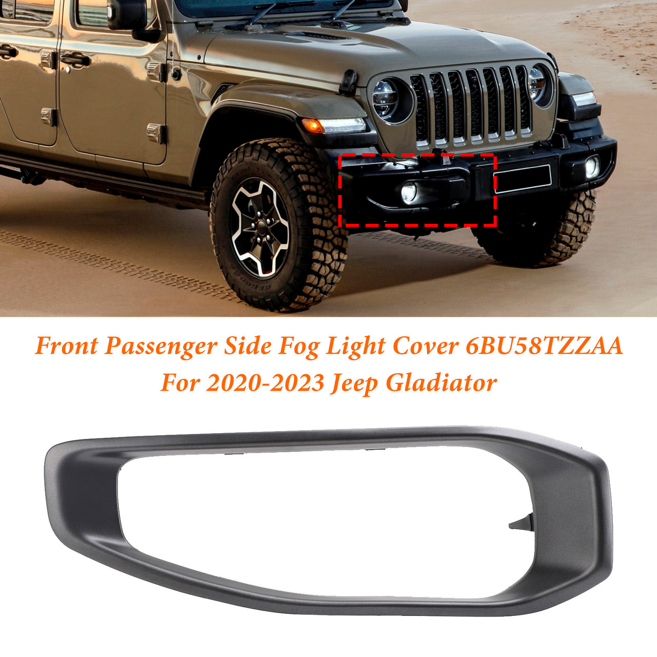 Front Passenger Side Fog Light Trim 6BU58TZZAA For Jeep Gladiator 2020-2023