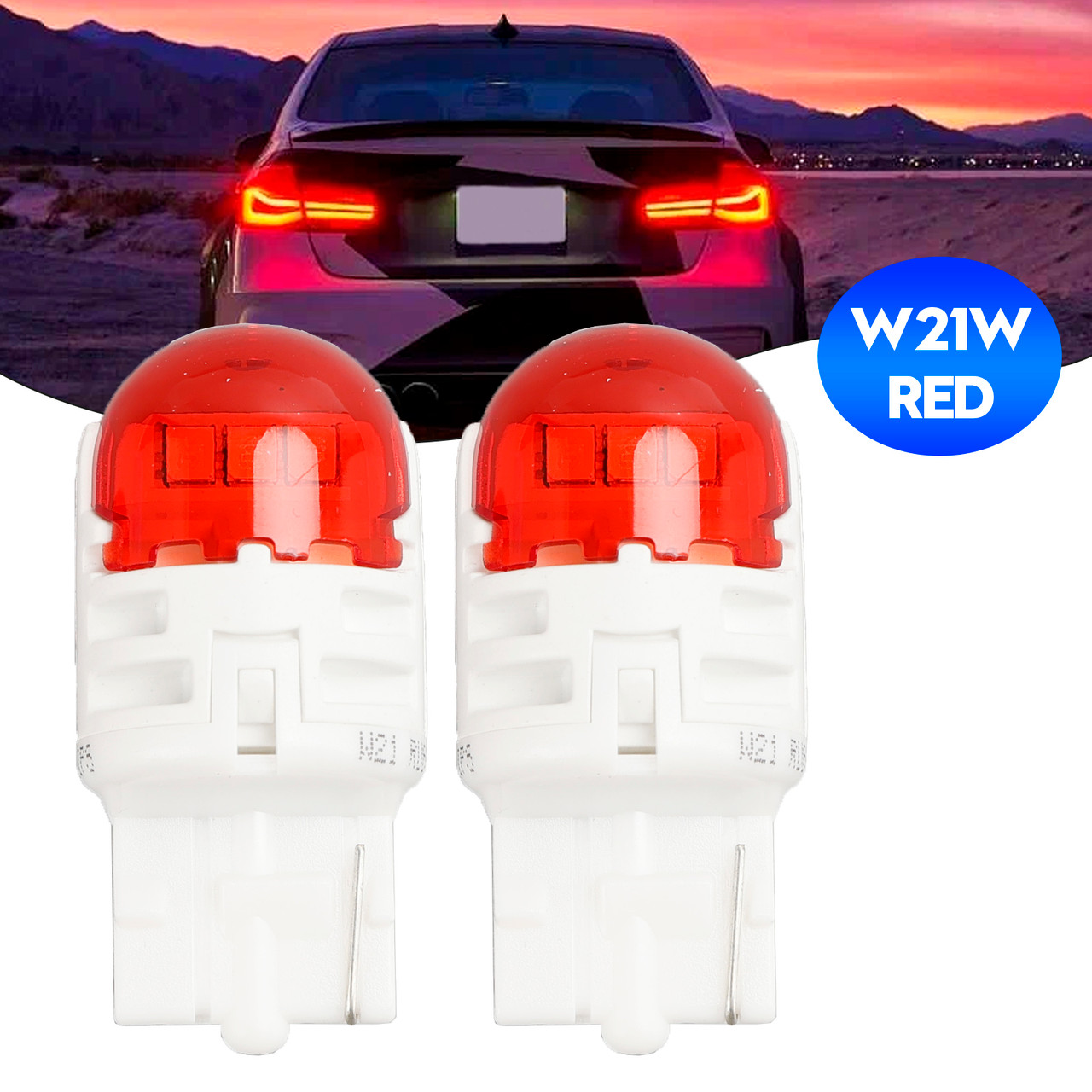 2x Philips W21W Ultinon PRO6000 LED Bulbs - Red - 11065RU60X2 - 7440