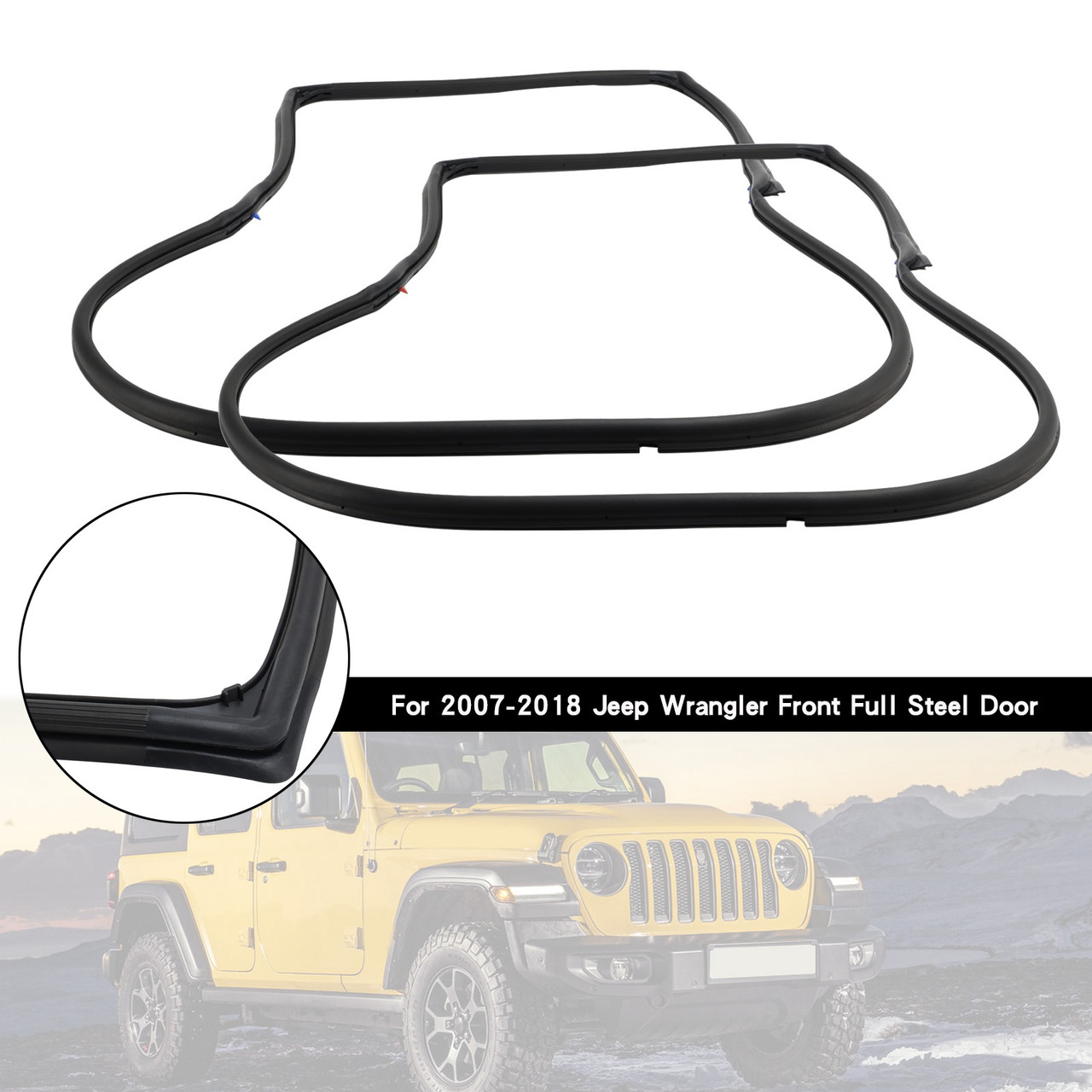 2pcs Front Door Weatherstrip Gasket Seal For Jeep Wrangle JK 2007-2017