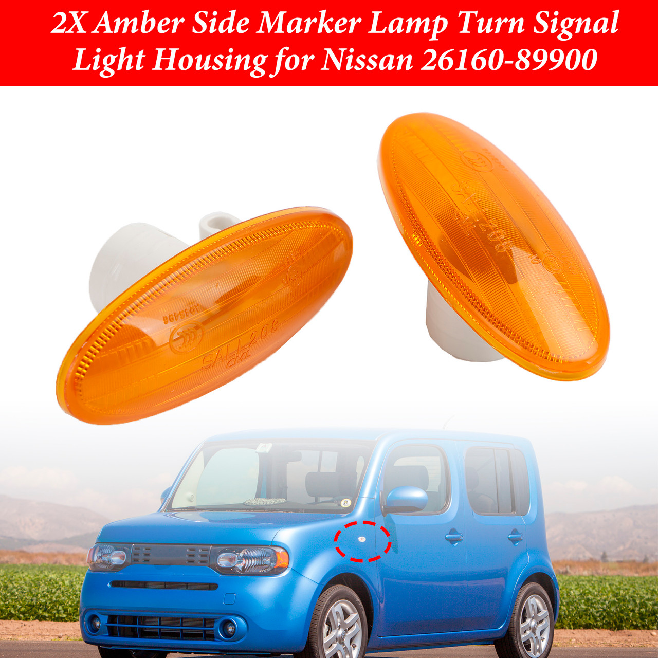 2X Amber Side Marker Lamp Turn Signal Light Housing for Nissan 26160-89900