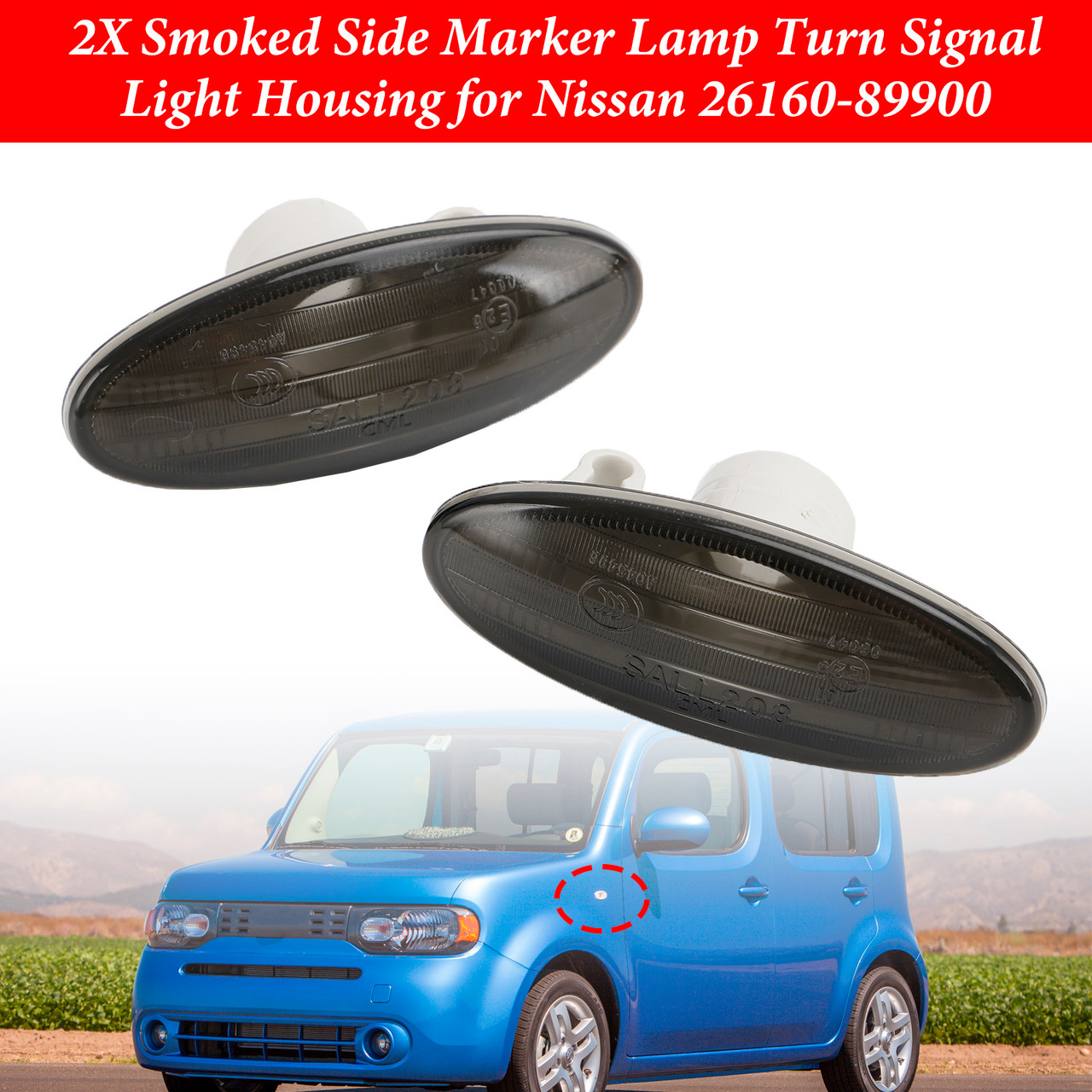 2X Smoked Side Marker Lamp Turn Signal Light Housing for Nissan