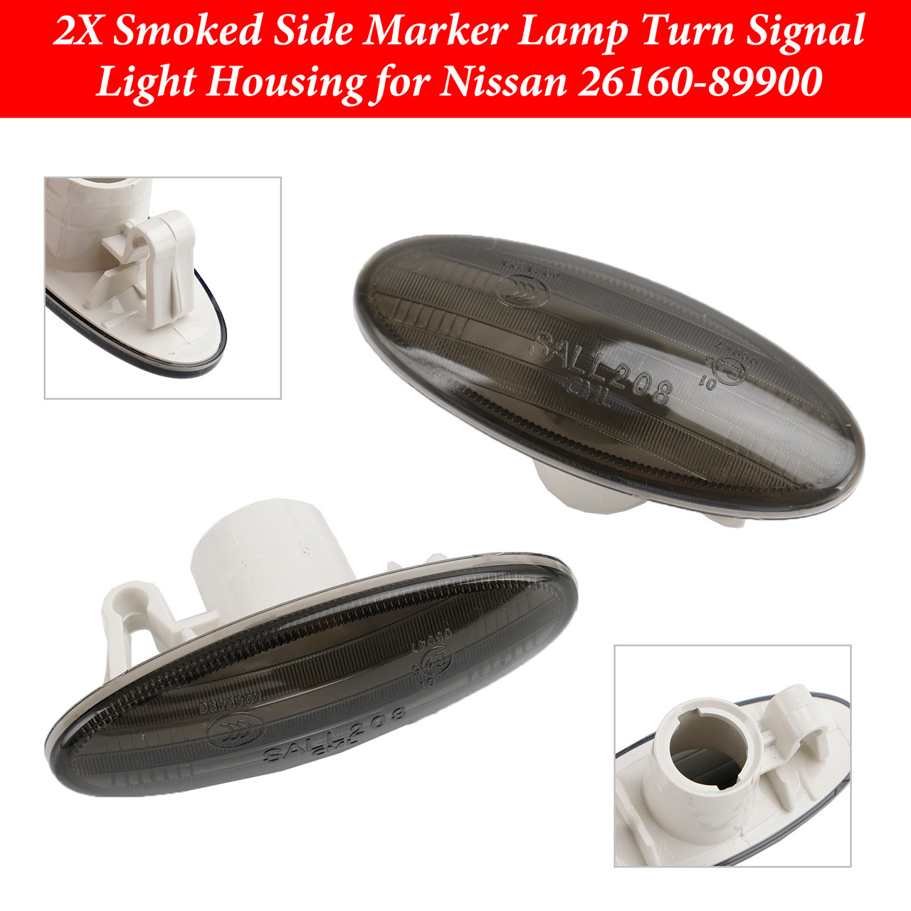 2X Smoked Side Marker Lamp Turn Signal Light Housing for Nissan 26160-89900