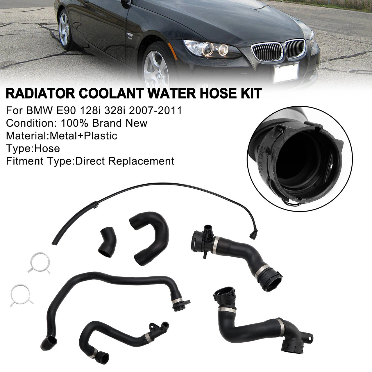 Radiator Coolant Water Hose Pipe Kit (7 Hoses) For BMW E90 128i 328i 2007-2011