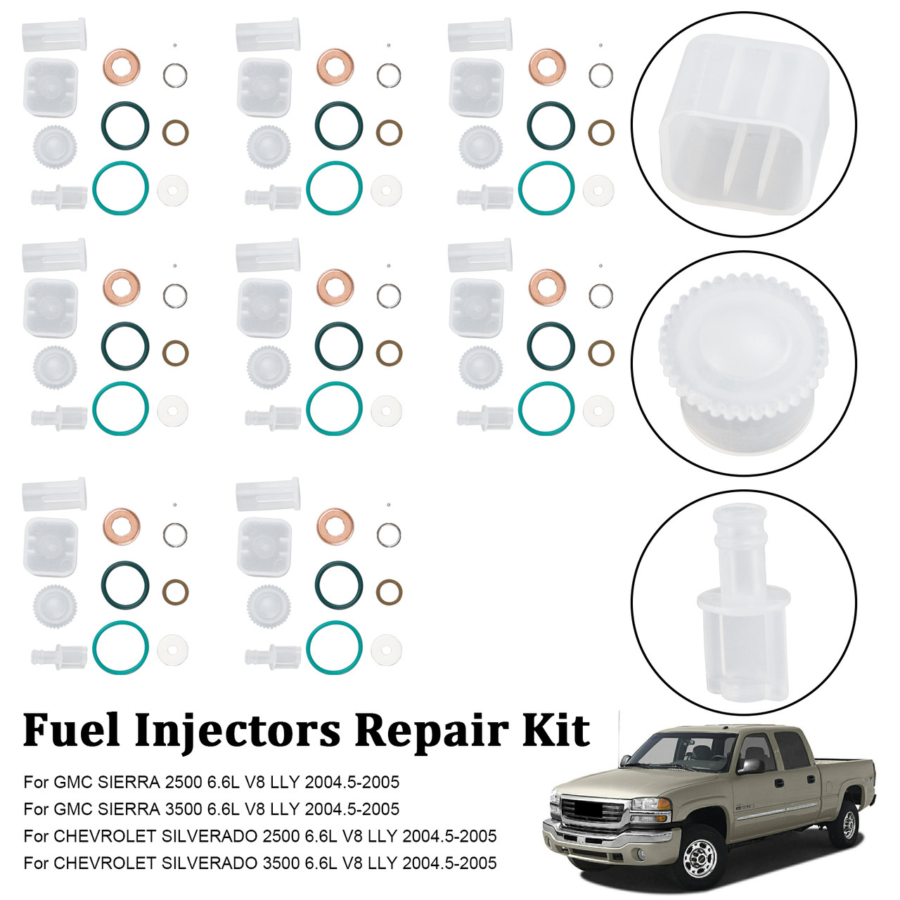 8PCS Fuel Injector Repair Kit Fit Chevy Fit GMC Duramax 6.6L 2004-2005 Diesel