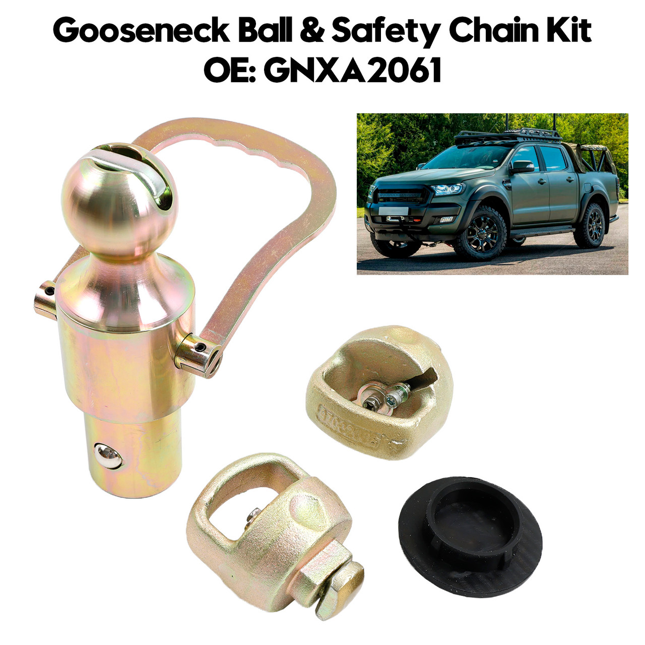Gooseneck Ball & Safety Chain Kit GNXA2061 for Ford for GM for Nissan Trucks