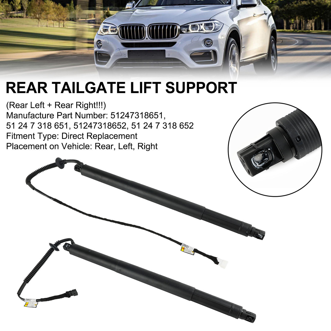 2PCS Tailgate Power Lift Support 51247318651 Fit BMW X6 F16 F86 2014-2019