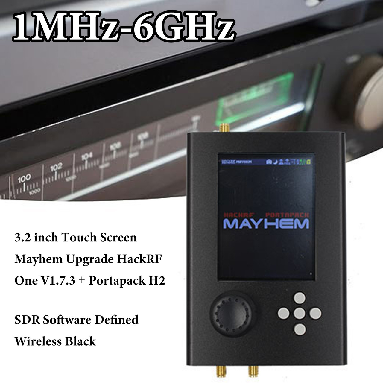 Upgraded HackRF One Portapack H2 1MHz-6GHz SDR Software Defined Wireless Black