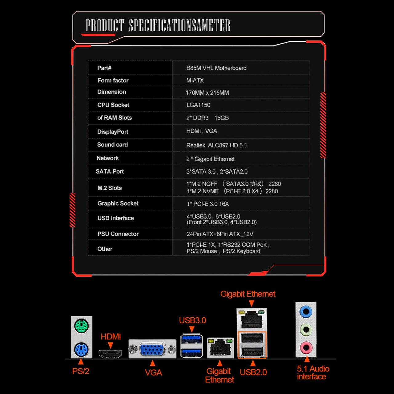 B85M VHL Motherboard LGA 1150 Support 2*DDR3 USB3.0 SATA3 NVME WIFI Bluetooth