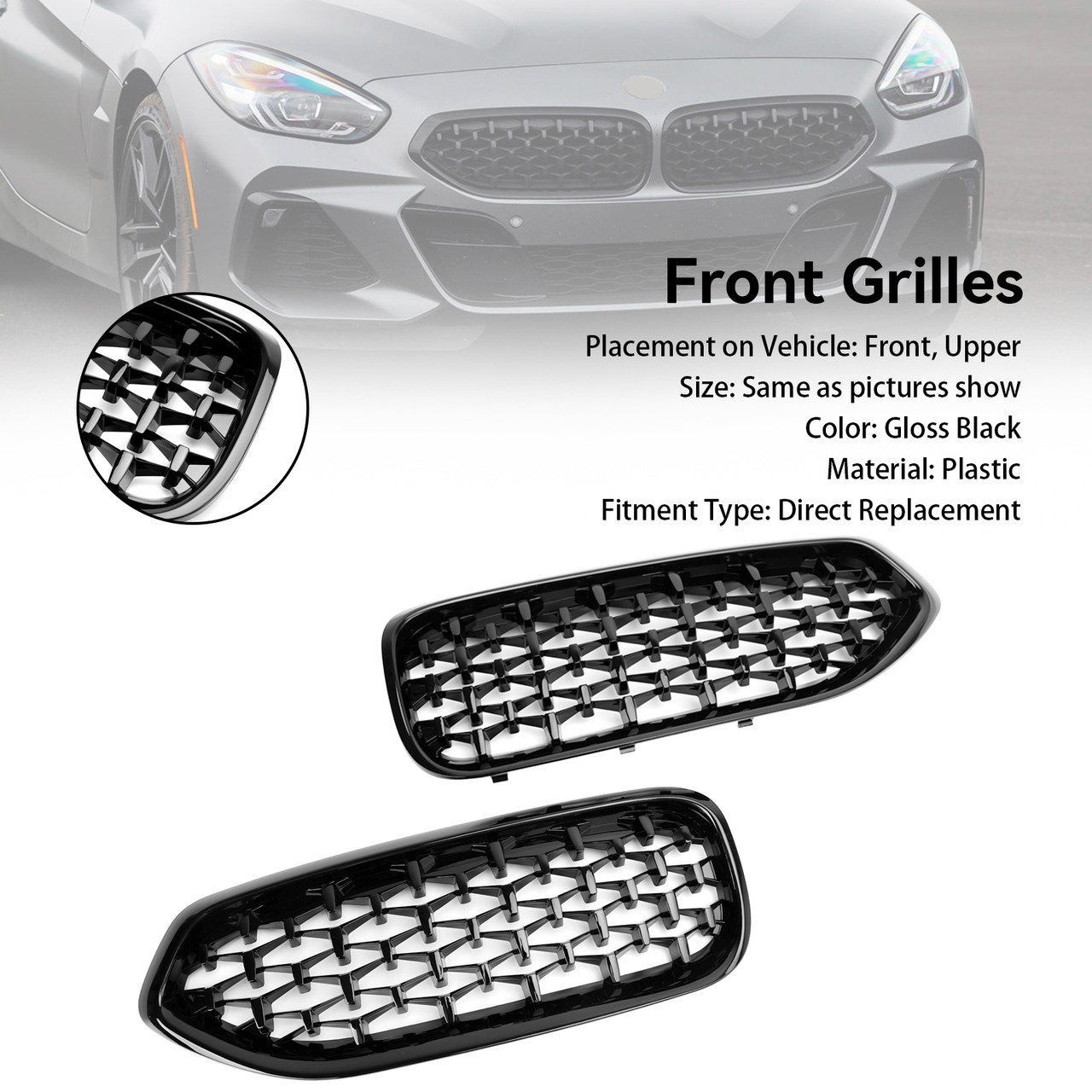 Diamond Style Gloss Black Front Kidney Grill Grille Fit BMW G29 Z4 2019-2023