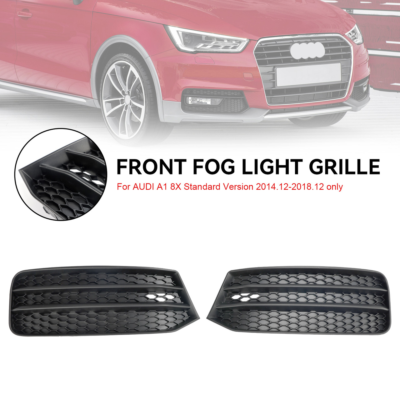 2PCS Front Bumper Fog Light Cover Grill Grille Fit Audi A1 8X 2015-2018