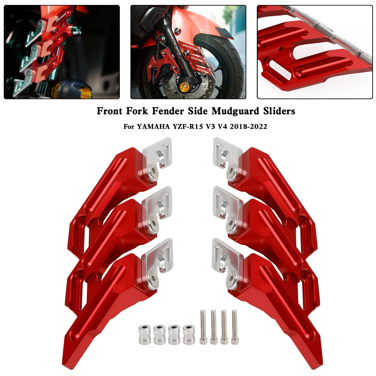 CNC Front Fork Fender Side Mudguard Sliders For YAMAHA YZF-R15 V3 V4 18-22 Red