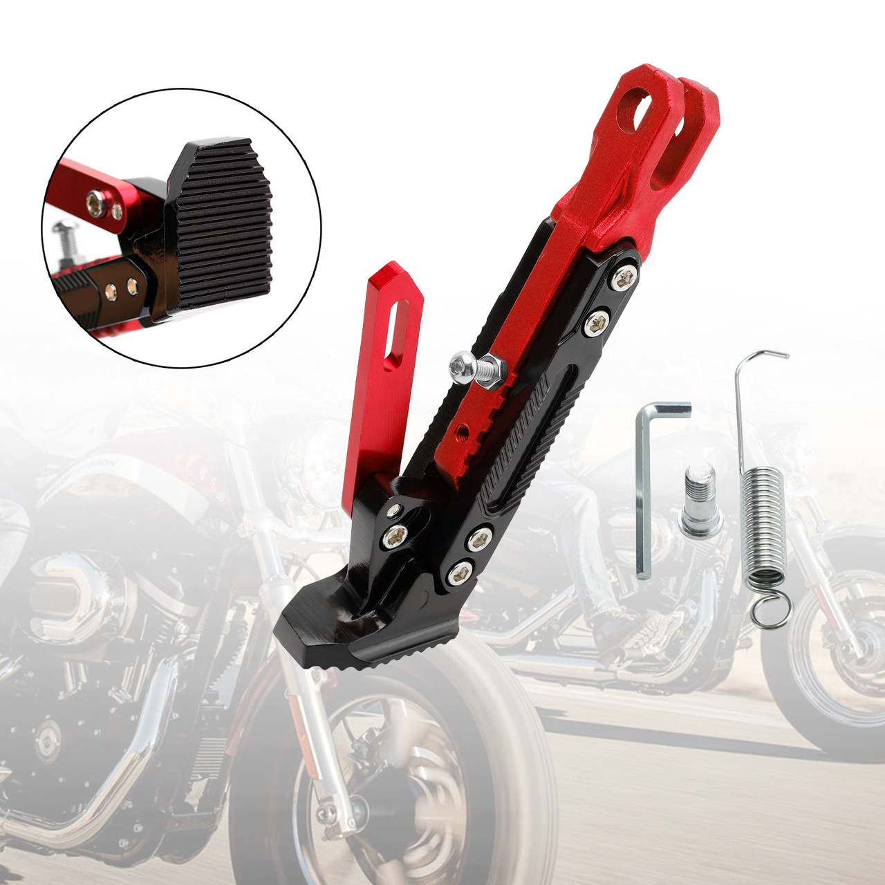 Electric Motorbike Motorcycle Kickstand Parking Bracket Adjustable Side Stand Red