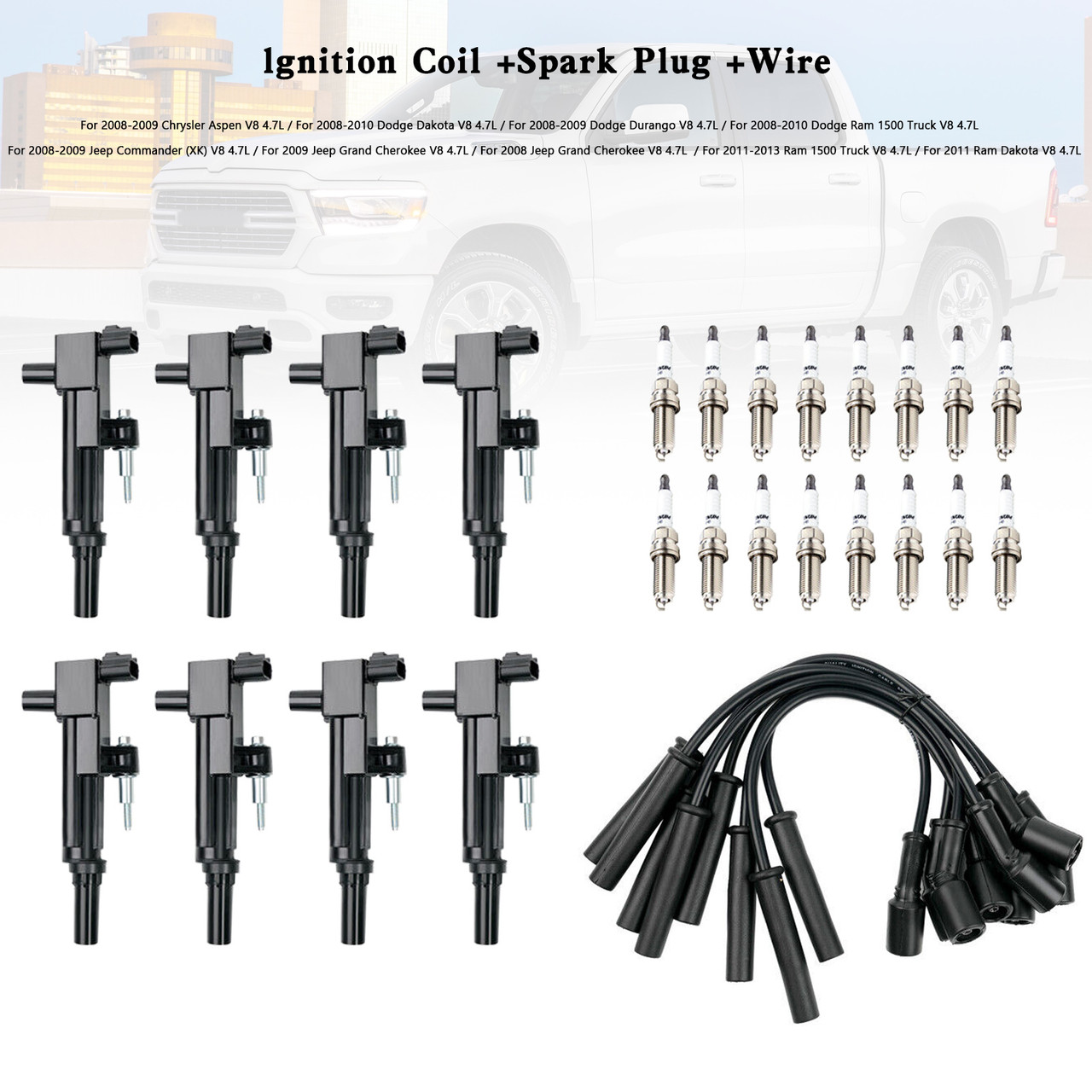 8X lgnition Coil +Spark Plug +Wire UF601 For Dodge Durango Dakota Ram 1500