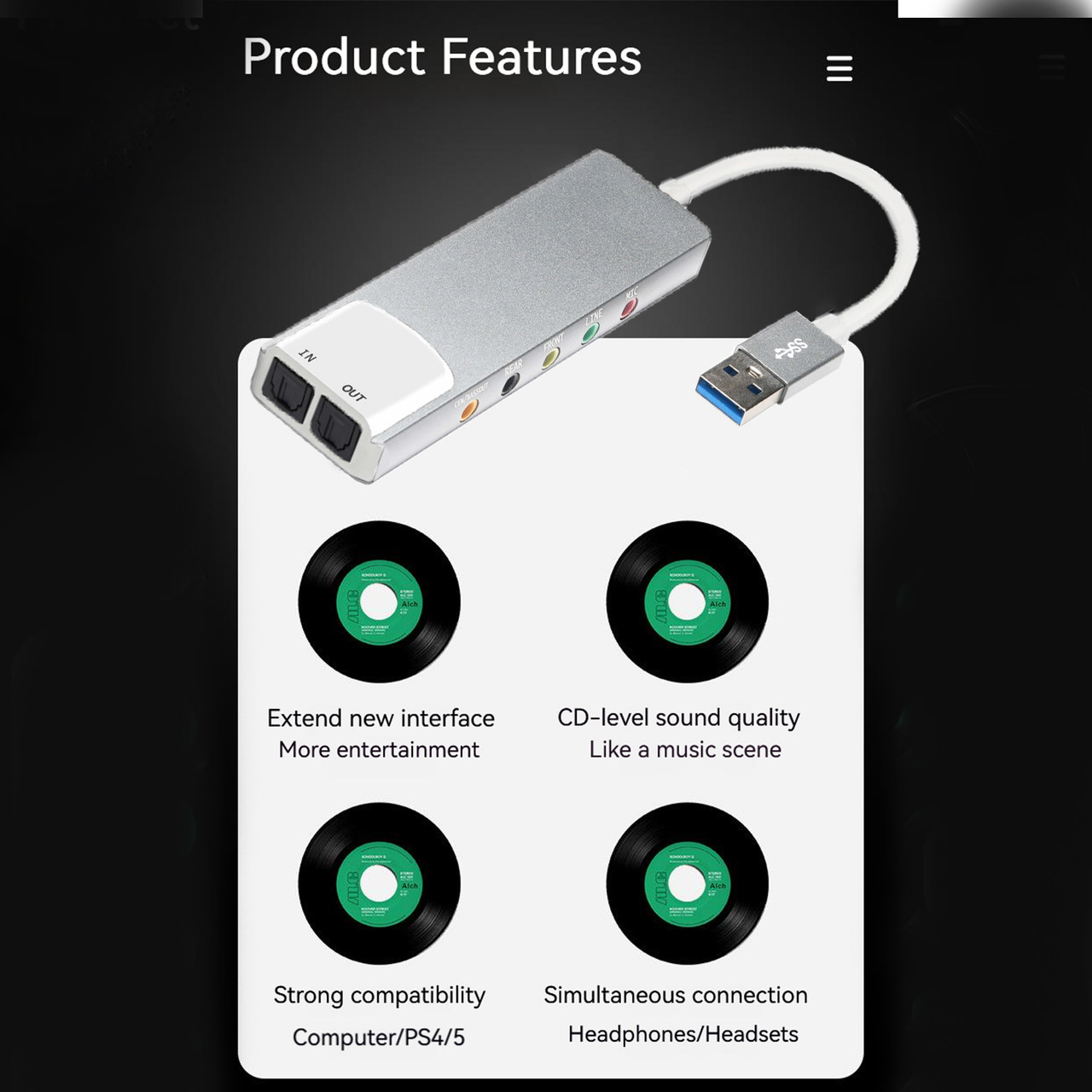 New Aluminum Alloy USB Optical Fiber SPDIF Card for AC-3 DTS 5.1 Channel Silver