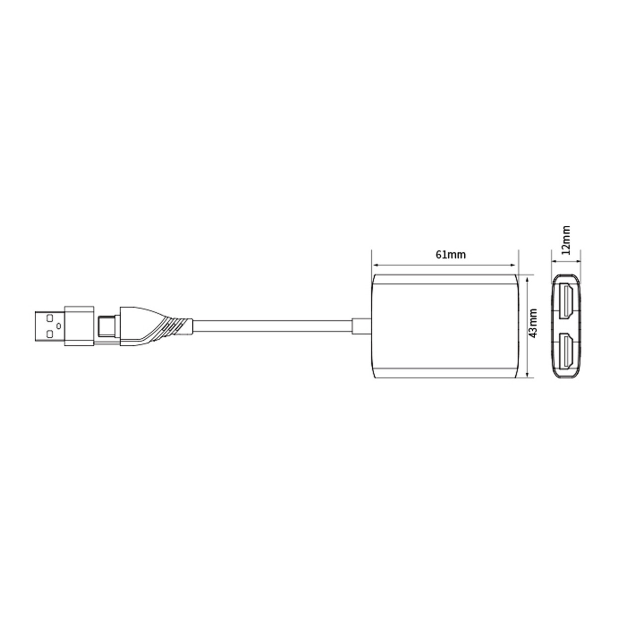 Type C/USB3.0 to Dual HDMI Adapter 1080P 60Hz for Apple M1 M2 Mac Windows Hub