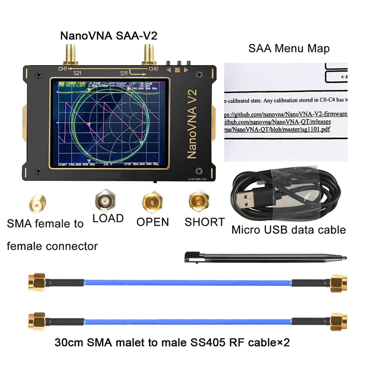 3.2" Vector Network Analyzer 50KHZ-3GHZ LCD S-A-A-2 NanoVNA V2 Antenna Analyzer