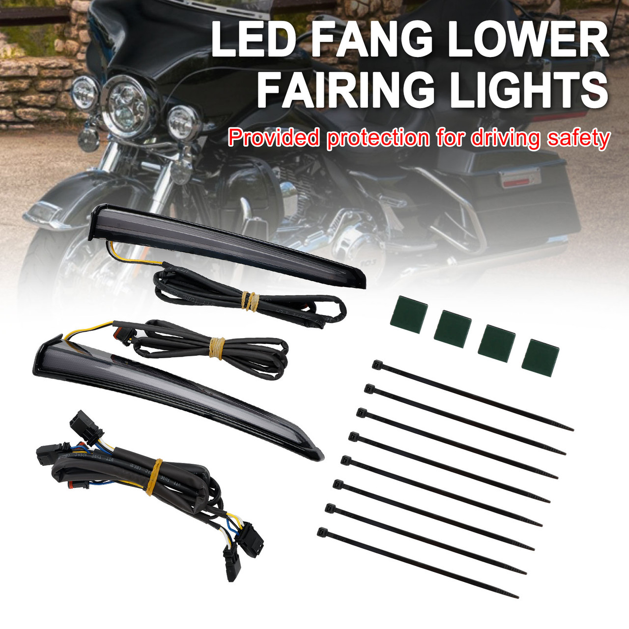 45801 LED Fang Lower Fairing Lights for Touring Road Glide 2014-2023 black