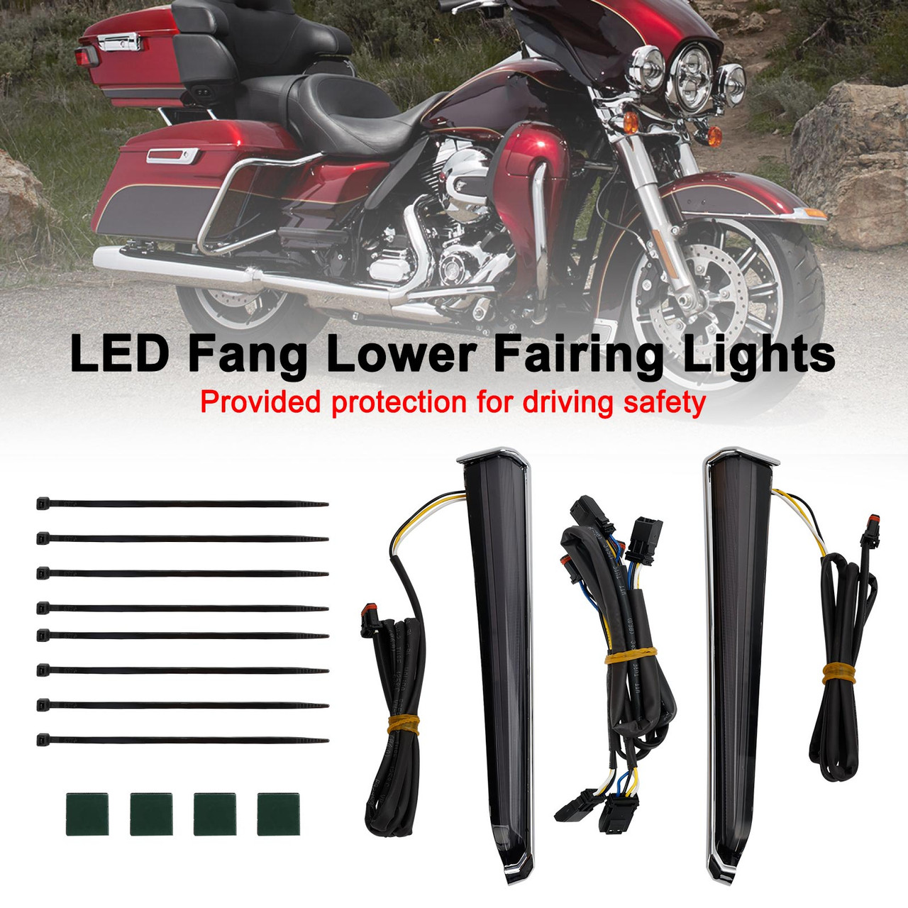 45801 LED Fang Lower Fairing Lights for Touring Road Glide 2014-2023 chrome
