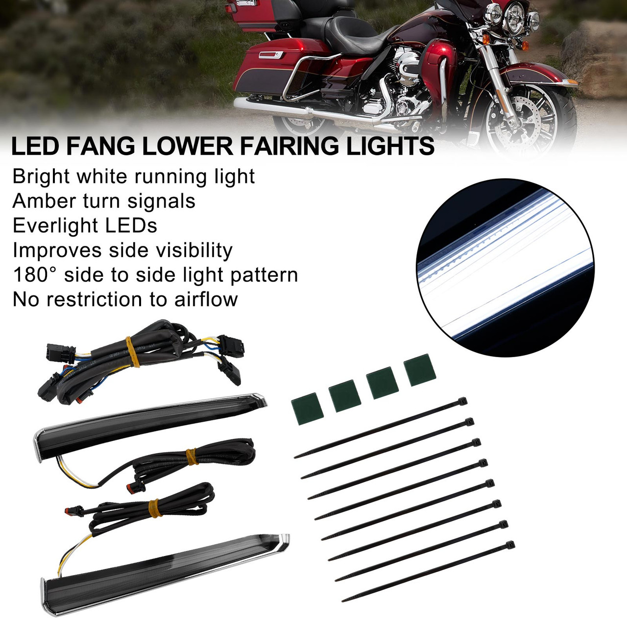 45801 LED Fang Lower Fairing Lights for Touring Road Glide 2014-2023 chrome