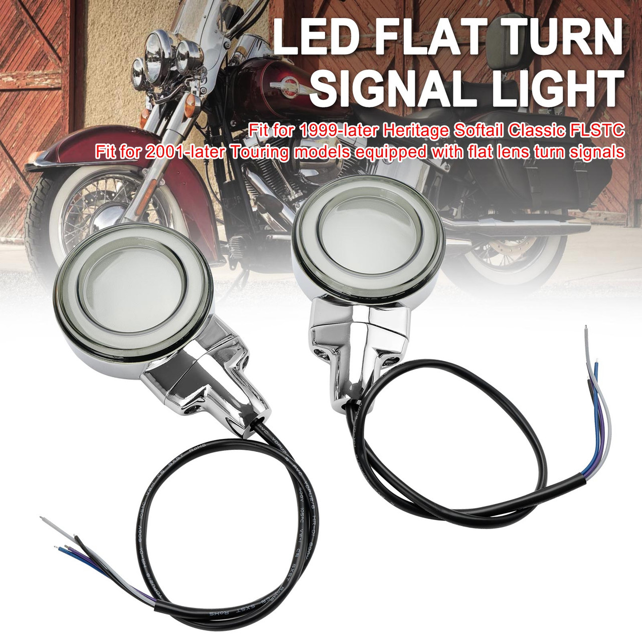 LED Flat Front Turn Signal Light For Heritage Softail Classic Touring 99-23 chrome