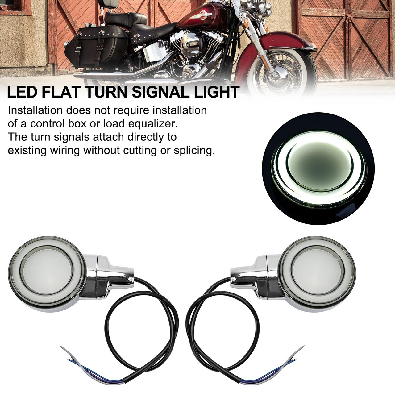 LED Flat Front Turn Signal Light For Heritage Softail Classic Touring 99-23 chrome