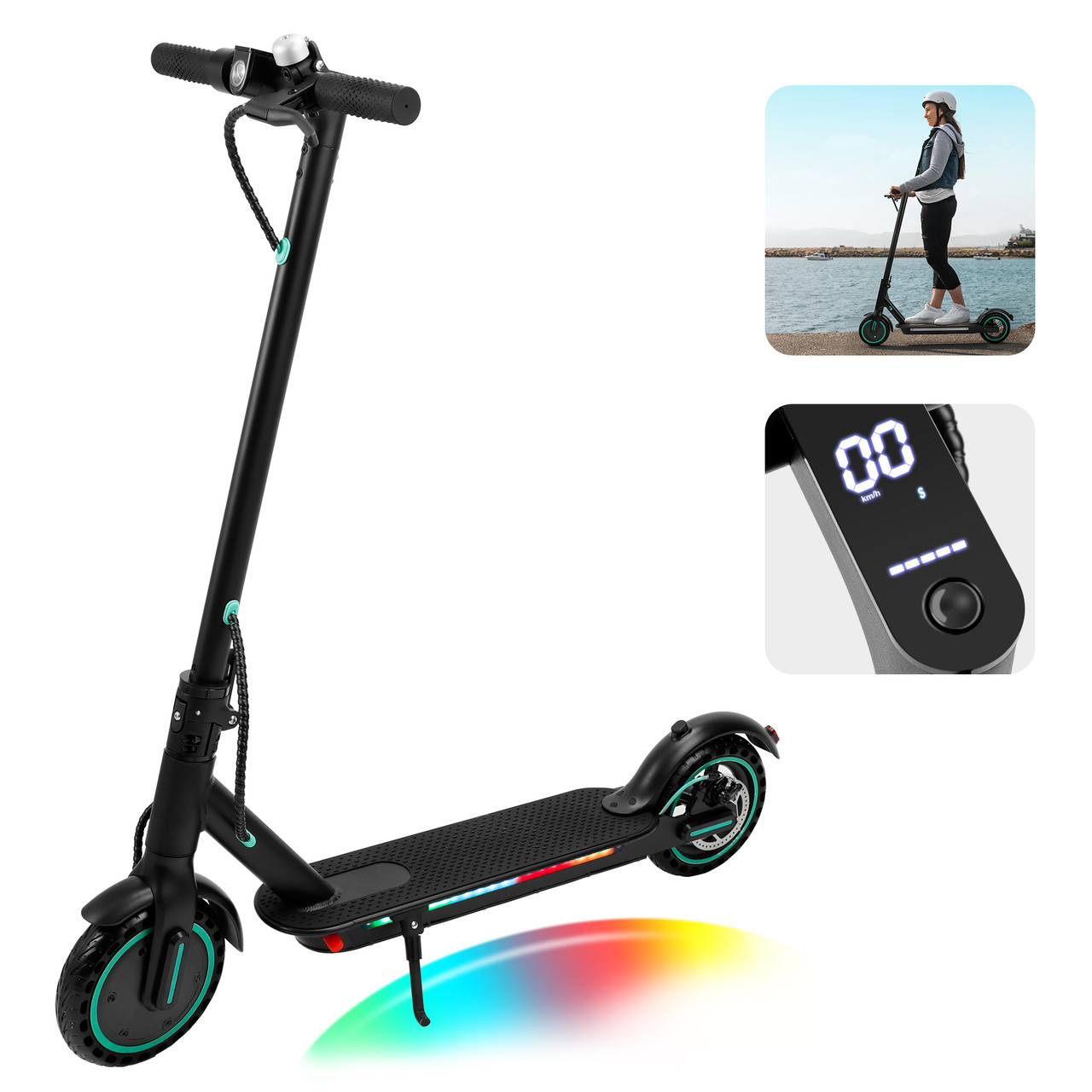 8.5" Folding Electric Scooter With app 350W 35KM Range 30km/h City Commute Black