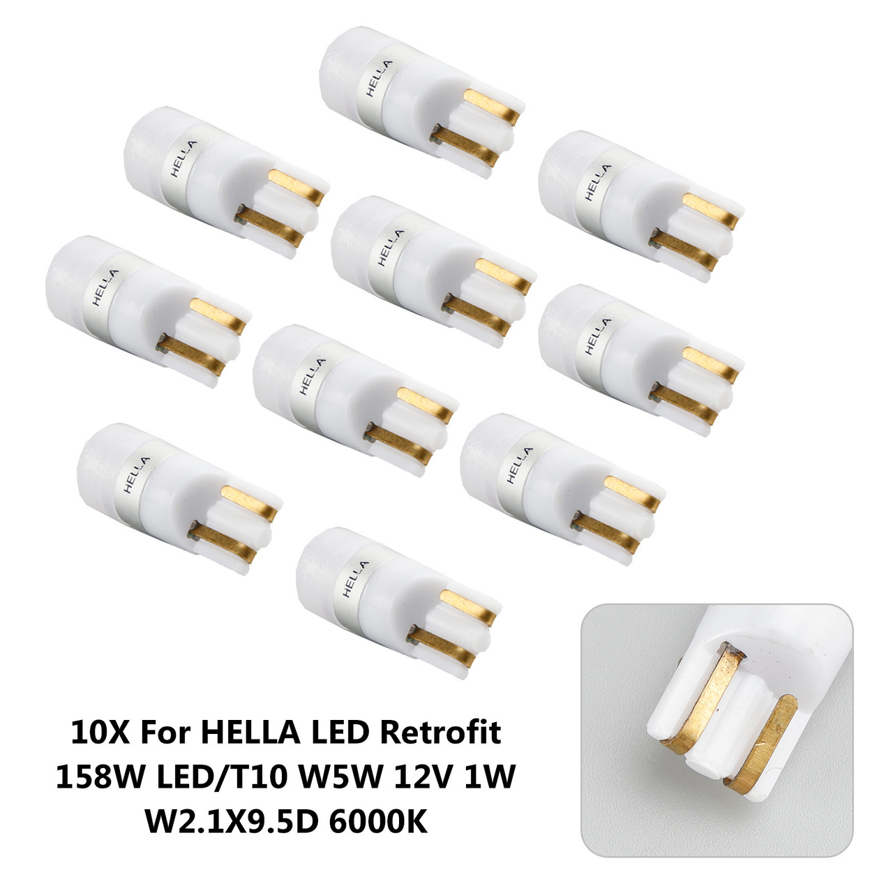 10X For HELLA LED Retrofit 158W LED/T10 W5W 12V 1W W2.1X9.5D 6000K