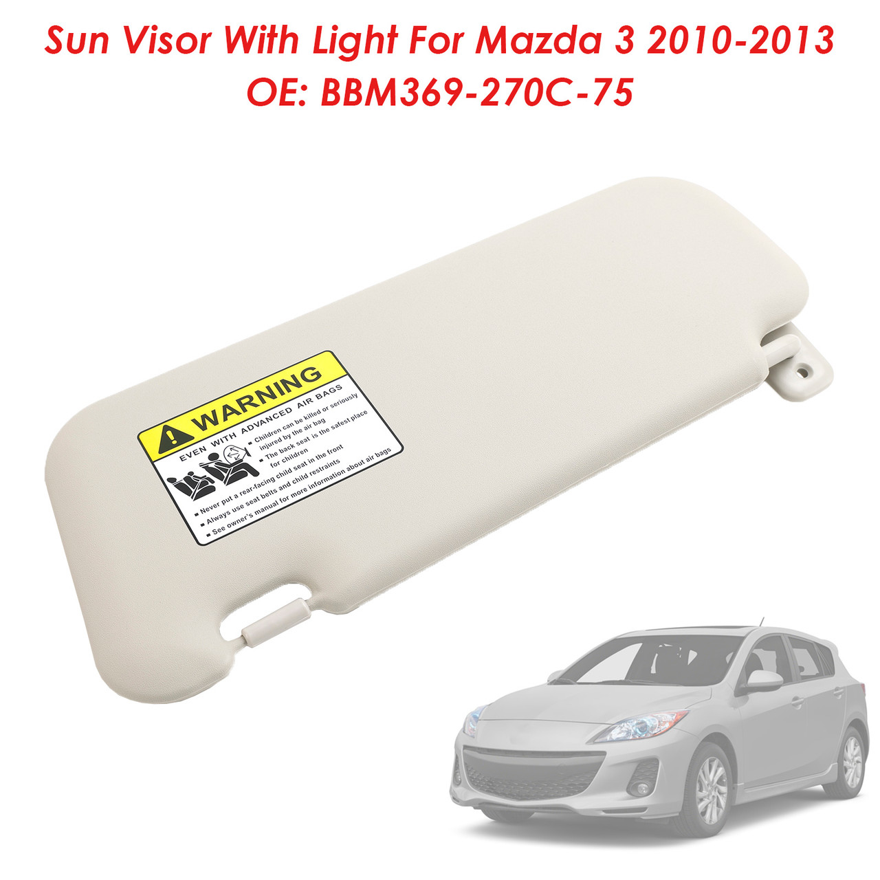 Right Side Gray Sun Visor With Light BBM369-270C-75 For Mazda 3 2010-2013