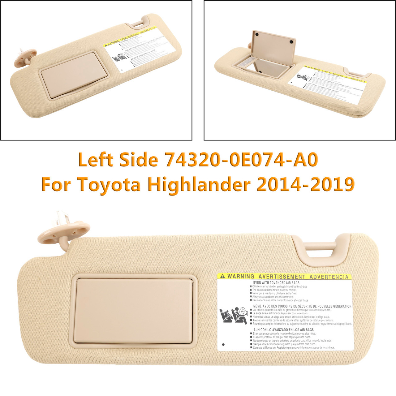 Left Side Sun Visor W/Vanity Light 74320-0E074-A0 For Toyota Highlander 2014-19