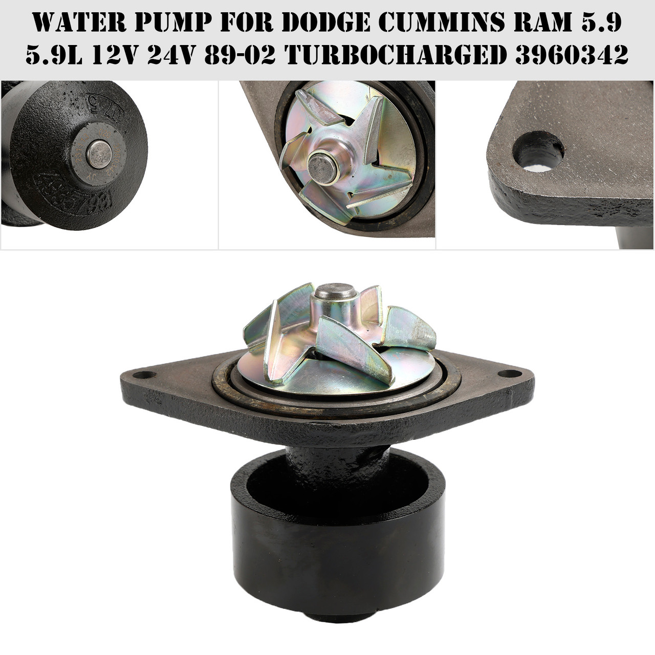 Water Pump For Dodge Cummins RAM 5.9 5.9L 12V 24V 89-02 Turbocharged 3960342