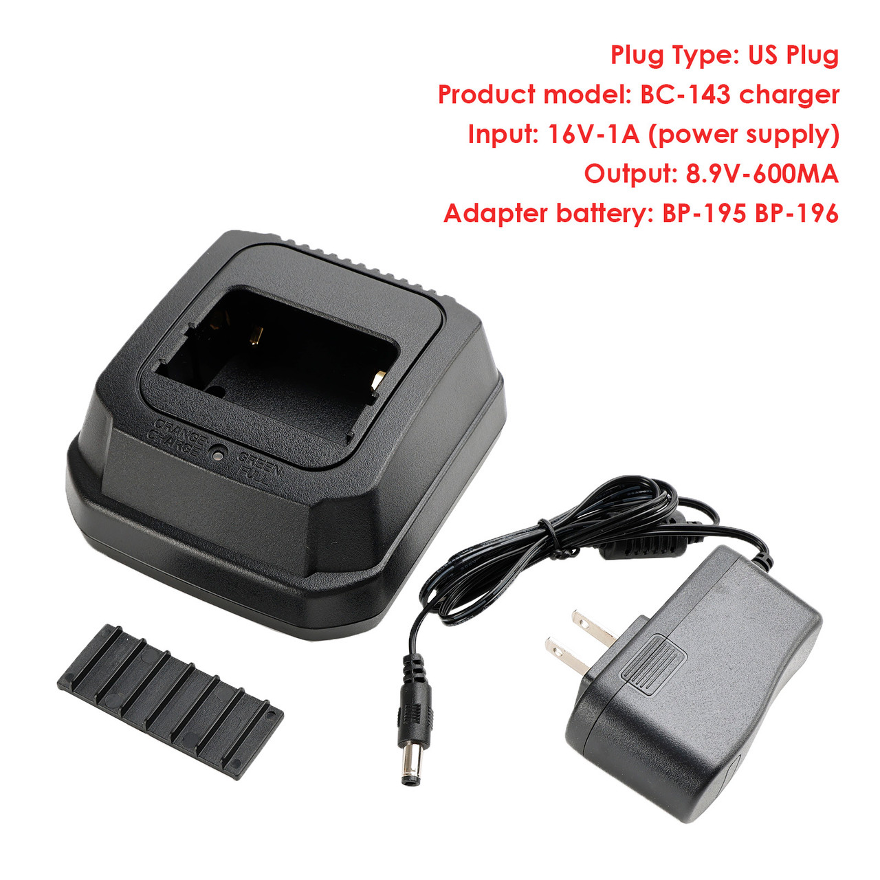 BC-143 Charger BP-196 Battery Fast Rapid Dock for ICOM IC-T22 T42 T2E F3 US Plug