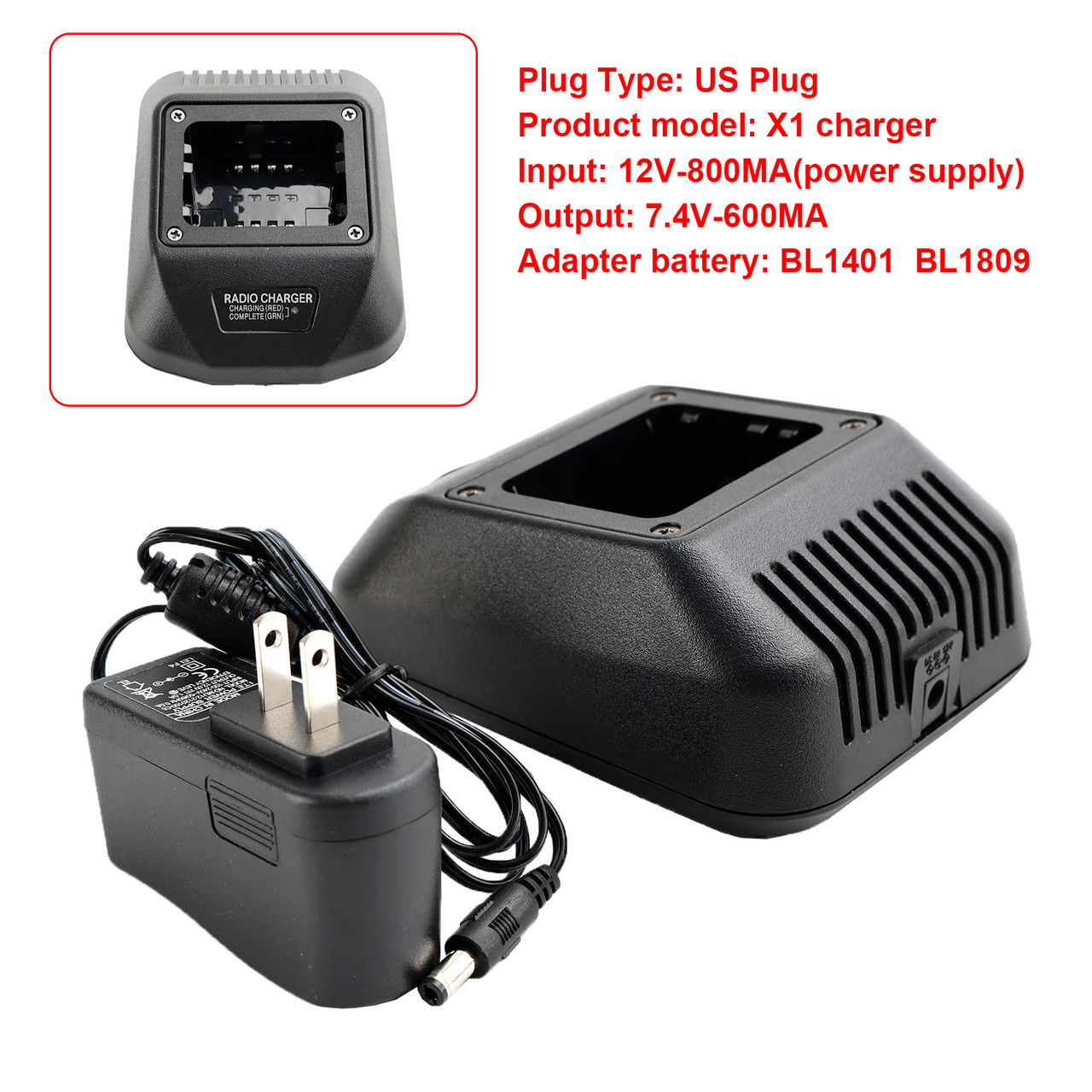 X1 Charger BL1401 Battery Fast Rapid Dock for Hytera X1P X1E Z1P Radio US Plug