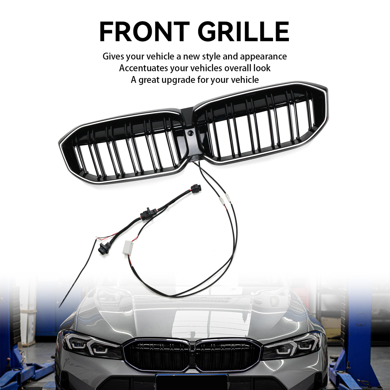 Double Line Black Front Kidney Grille Mesh Fit BMW 3 Series G20 G28 2023-2024