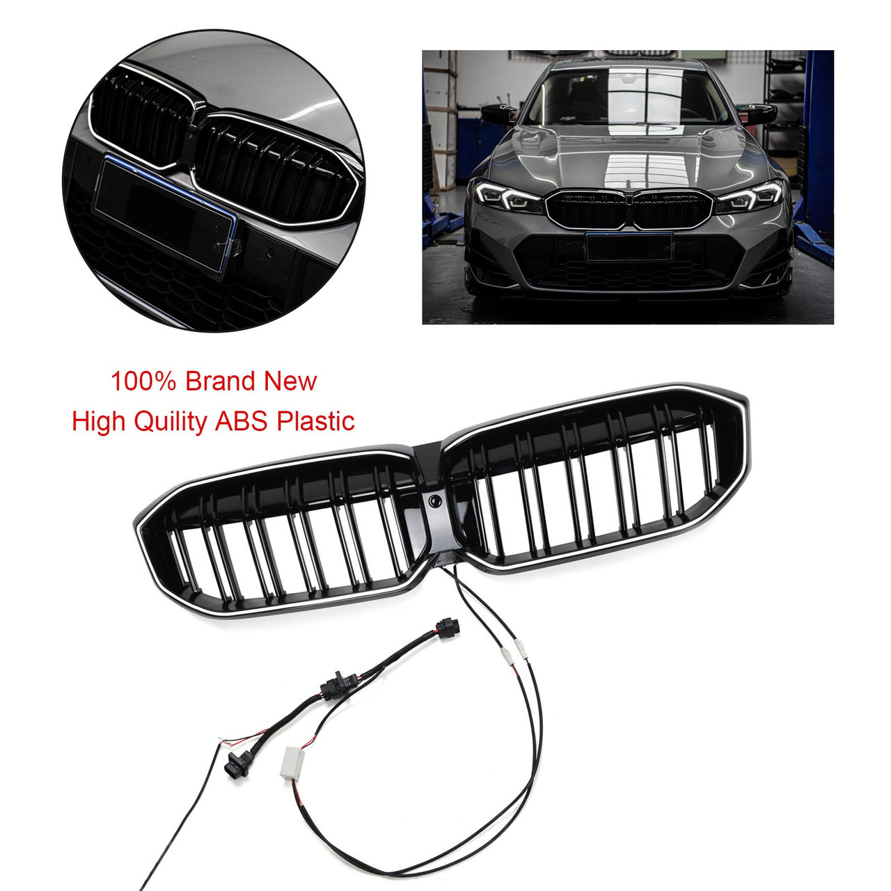 Double Line Black Front Kidney Grille Mesh Fit BMW 3 Series G20 G28 2023-2024