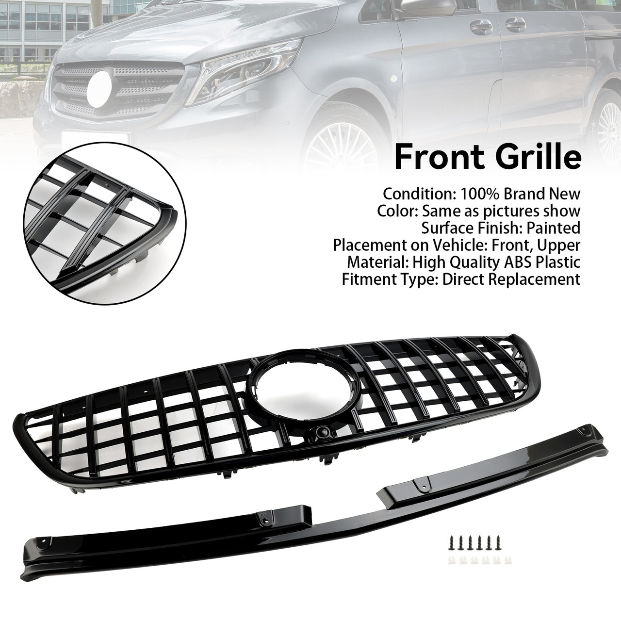 Gloss Black Front Bumper Grill Grille Fit Mercedes Vito W447 2015-19 GT Stlye