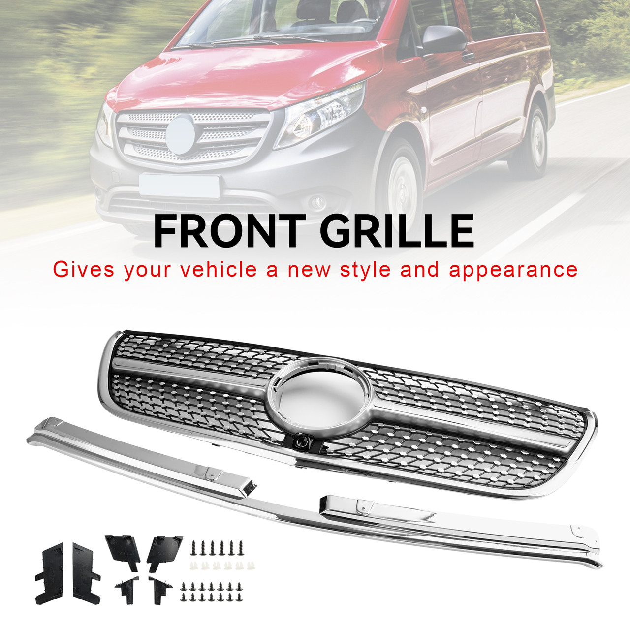 Diamond Front Bumper Grill Grille Fit Mercedes Vito W447 2015-19 GT Stlye