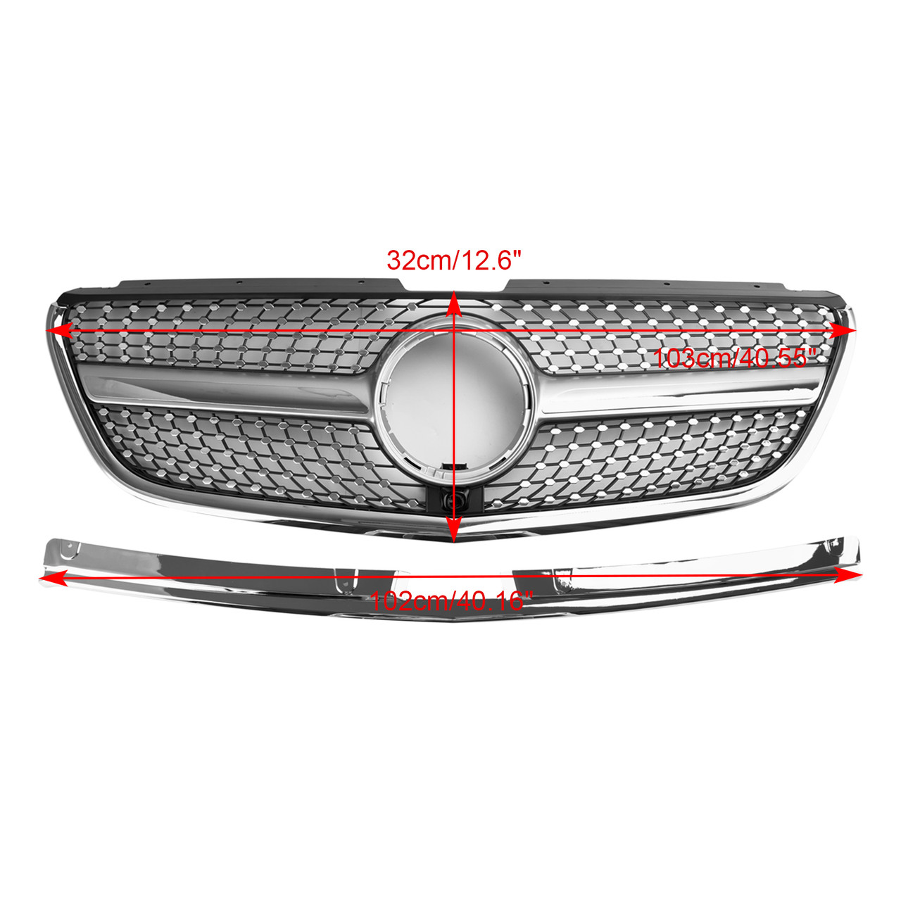 Diamond Front Bumper Grill Grille Fit Mercedes Vito W447 2015-19 GT Stlye