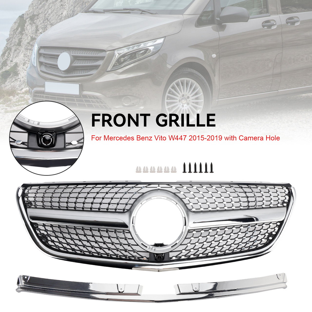 Diamond Front Bumper Grill Grille Fit Mercedes Vito W447 2015-19 GT Stlye