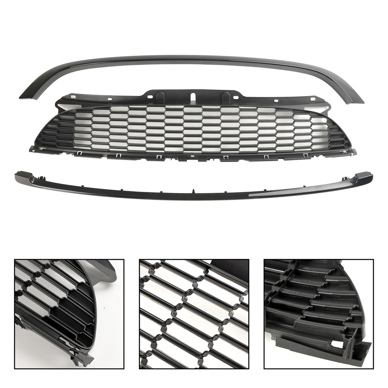 3PCS Gloss Black Front Grille Grill Fit Mini R55 R56 R57 R58 R59 Cooper S & JCW