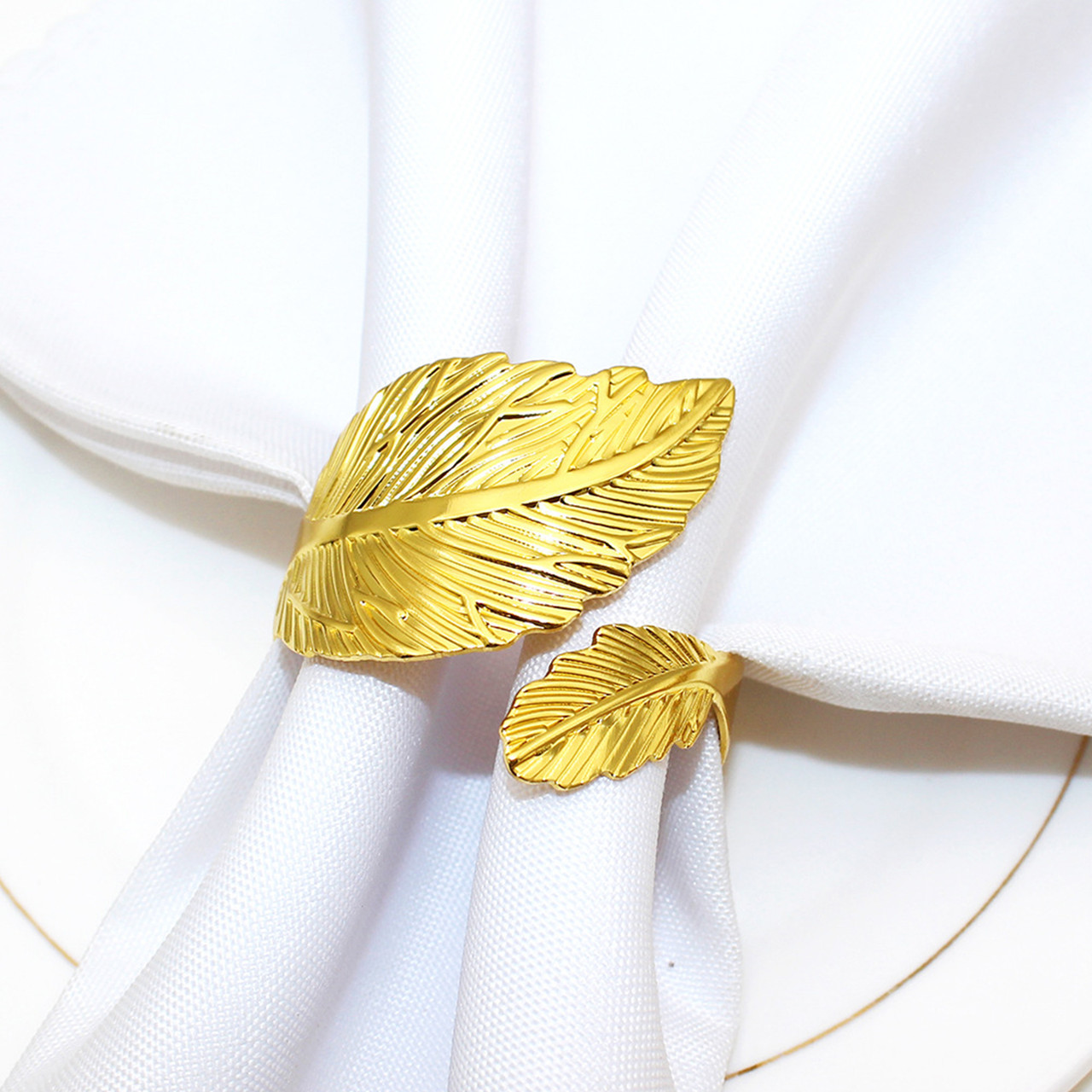 6PCS Napkin Rings Leaf Napkin Holder Adornmen Alloy Golden